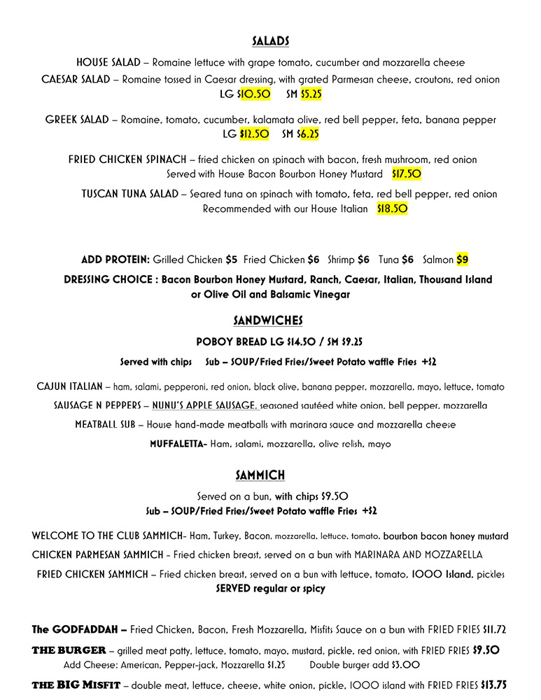 Dinner Menu Misfits Dine and Drink Dinner Menu Misfits Dine and Drink