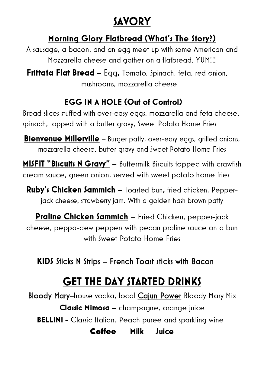 Brunch Menu | Misfits Dine and Drink